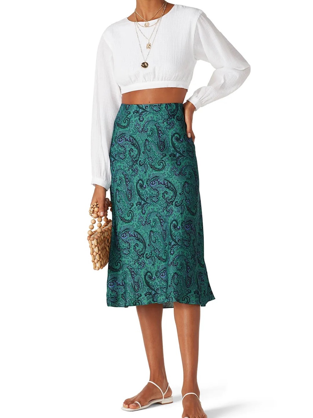 Rebecca Taylor Teal Paisley Midi Skirt